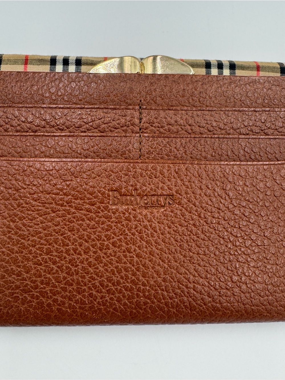 Burberrys Vintage Kisslock Brown Embossed Leather Logo Panel Nova Check Interior - Picture 7 of 12